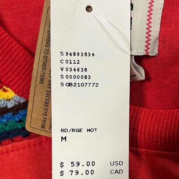 BDG Womens Red Textured Knit Long Sleeve Top RUGBY Stripe Size Medium M NWT New - Picture 9 of 11